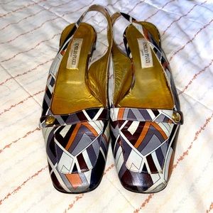 Vintage Emilio Pucci Slingback Flats Printed Geometric Print. Size: EU 40.